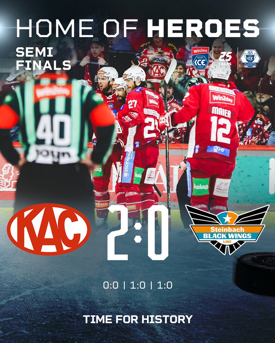 THE EC-KAC IS IN THE FINALS. Raphael Herburger (38.) and Nick Petersen (53.) scored the goals in the narrow game 7 victory against Linz.

#HomeOfHeroes