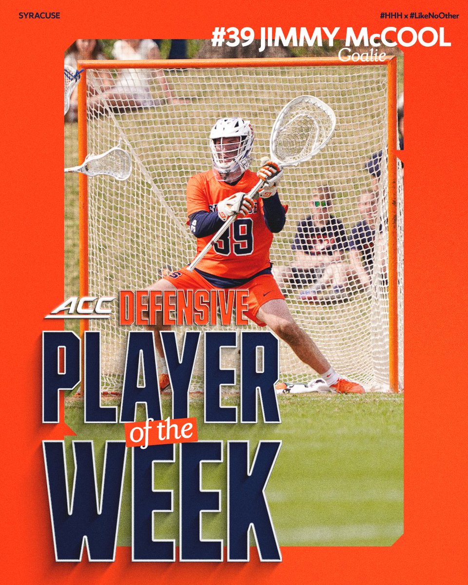 Another One.

Jimmy McCool picks up his second Defensive Player of the Week honor from <a href="/theACC/">The ACC</a>.

No. 7 Syracuse vs. No. 5 Notre Dame
Saturday | 2 p.m. | JMA Wireless Dome
📰 bit.ly/4iNN7Fj
🎟️ Cuse.com/Tickets
📞 1-888-DOME-TIX (1-888-3663-849)

#HHH x #LikeNoOther