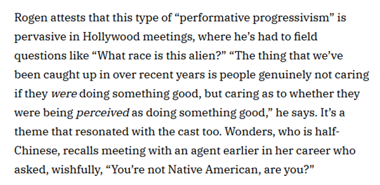 Seth Rogen drops many fascinating industry insights in this Variety interview about “The Studio,” but this one about fake progressivism in Hollywood may be my favorite