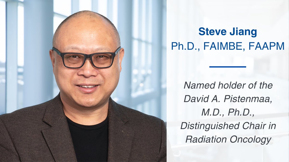Congratulations to Dr. <a href="/SteveJiangPhD/">Steve Jiang</a> on being named the David A. Pistenmaa, M.D., Ph.D., Distinguished Chair in Radiation Oncology! This honor recognizes his groundbreaking work and supports his <a href="/MAIA_Laboratory/">Medical Artificial Intelligence and Automation Lab</a> initiatives, continuing Dr. Pistenmaa's legacy in the field.