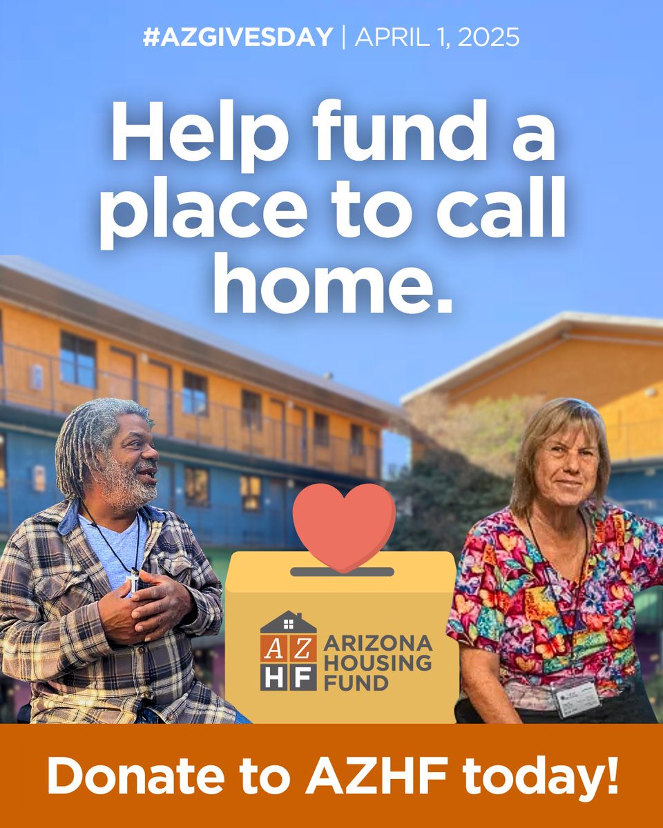 It’s #AZGivesDay — and there’s no better time to invest in home. 🌵🏠🏜️ Every dollar donated to the Arizona Housing Fund helps create more permanent, supportive housing for people experiencing homelessness right here in Arizona. 🔗 Give now at bit.ly/give-AZHF