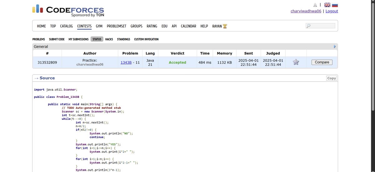 charvi_wadhwa's tweet image. Day 91/365
Solved:
-Hit the lottery
-Balanced Array
#365DaysOfCode #codeforces @striver_79