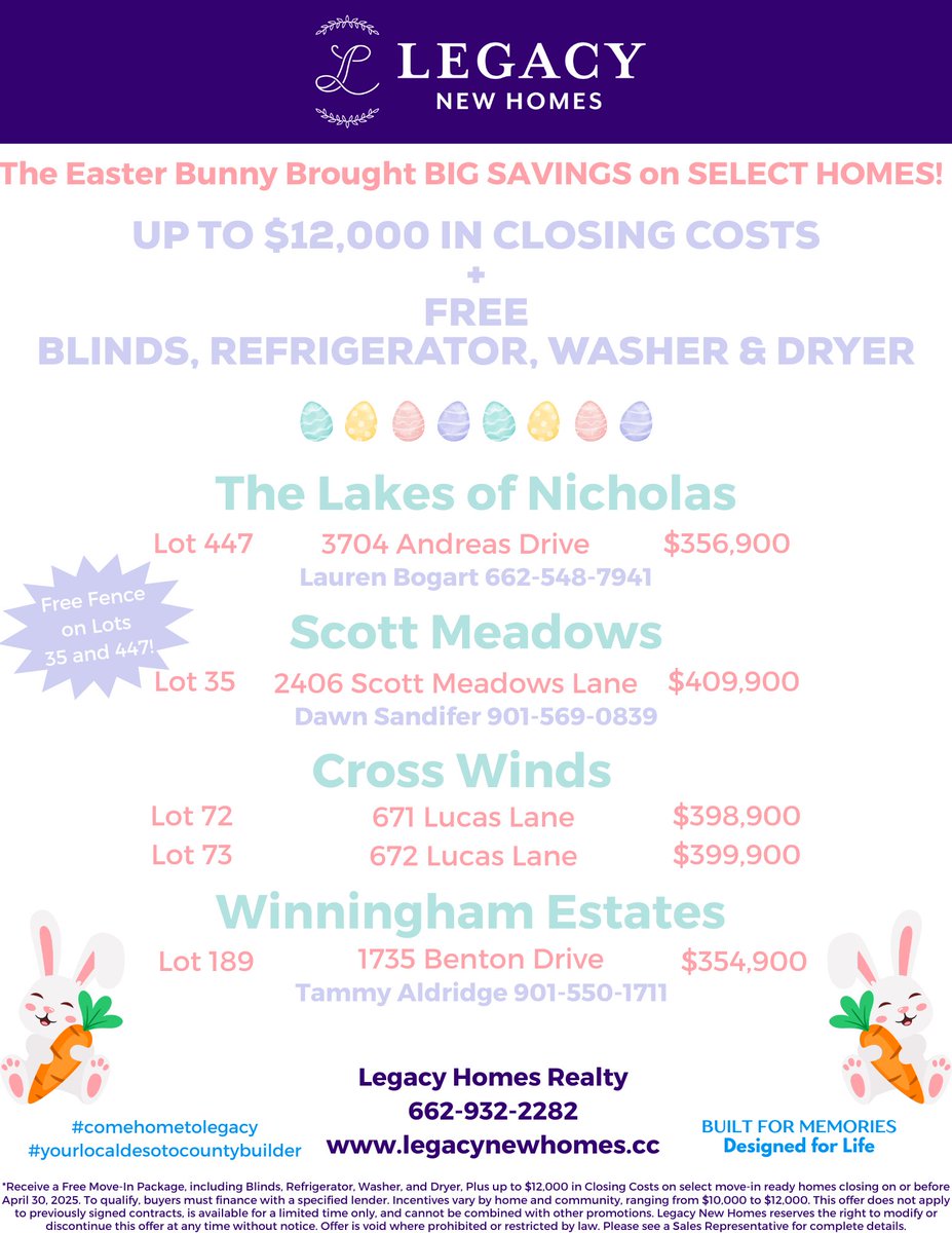 LegacyNewHomes0's tweet photo. On Select Legacy New Homes, we're offering BIG SAVINGS:
✅ Up to $12,000 in Closing Costs
✅ FREE Blinds, Refrigerator, Washer &amp; Dryer!

Contact us for additional information!
662-932-2282

https://t.co/ps5ZhDppOB
#ComeHomeToLegacy #YourLocalDeSotoCountyBuilder https://t.co/WCXAeSHMa6
