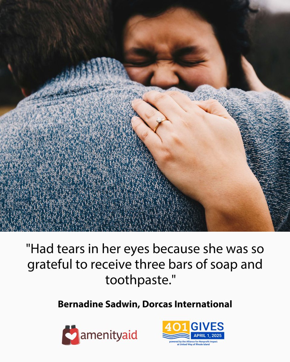 🚨 ANOTHER MATCH ALERT! 🚨 Starting at 4:01 p.m., your #401Gives donation goes TWICE as far!
Help #AmenityAid end hygiene insecurity in RI. Today, we can provide 9K RI'ers with essential hygiene products like soap, deodorant, shampoo, and period supplies.
401gives.org/organizations/…