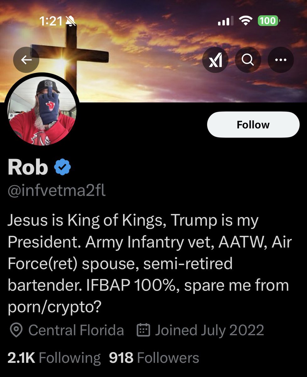 Please give <a href="/infvetma2fl/">Rob</a> a follow and a repost or shoutout to show our gratitude for his service.

US Army Infantry Veteran 
USAF Retired

Thank you for your service.  We appreciate you.

*These shoutouts are unsolicited and a show of gratitude and respect and are not a request
