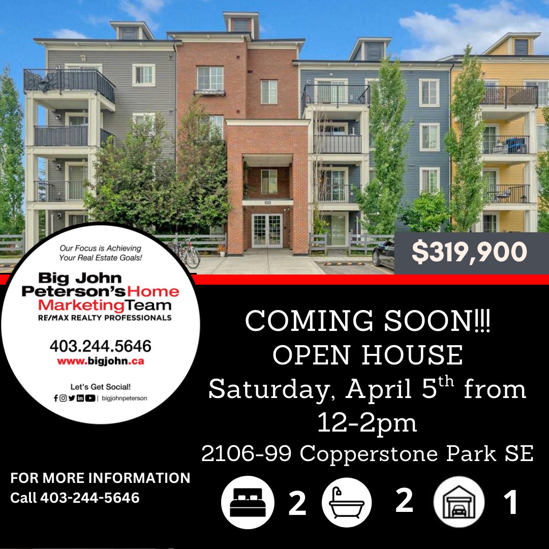 BigjohnPeterson's tweet photo. COMING SOON!!!

OPEN HOUSE on Saturday, April 5th from 12-2pm at 2106-99 Copperstone Park SE. Stop by and check out this great property in Copperfield! https://t.co/krgHhoY8GX