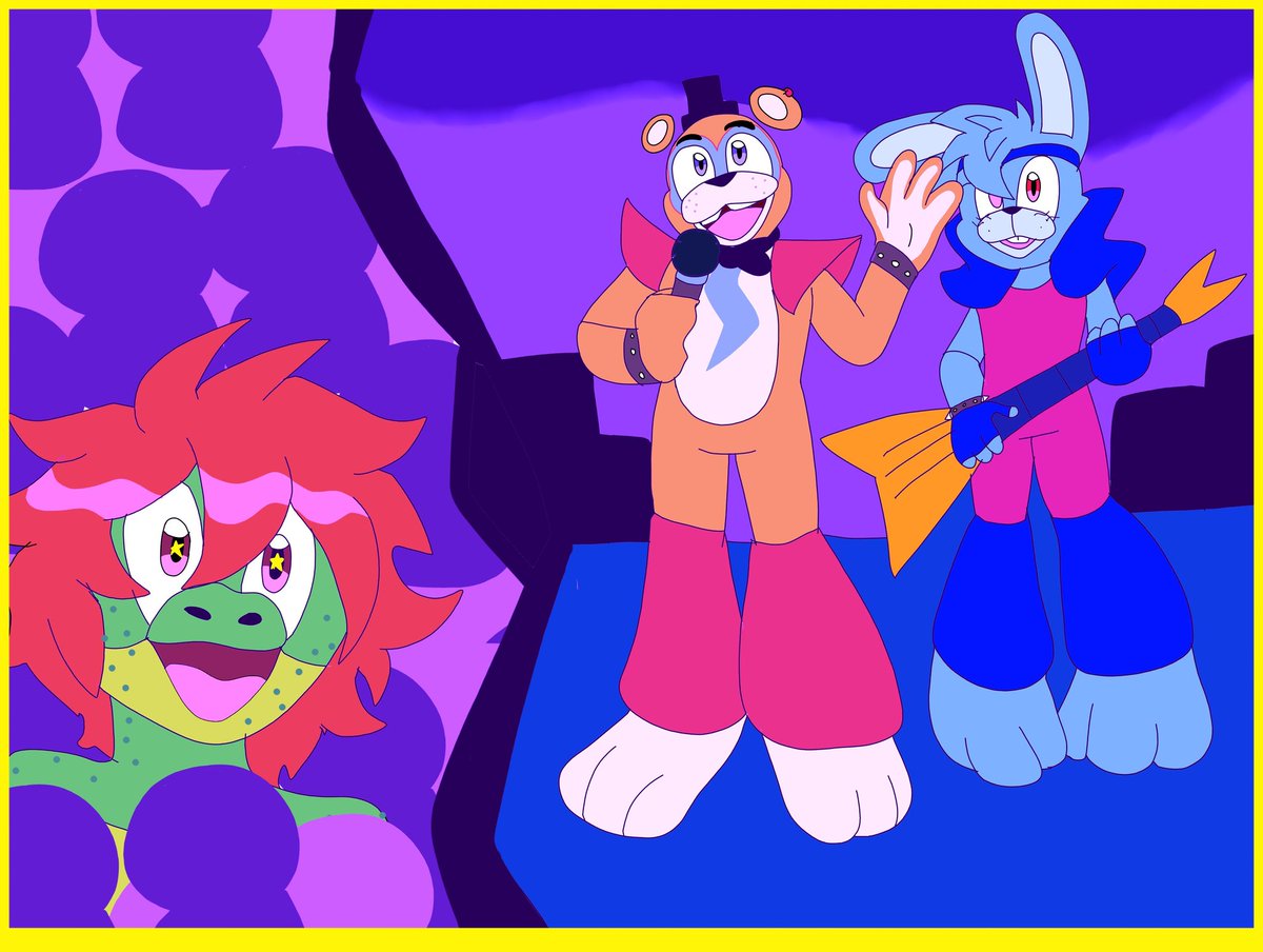 braizikenz's tweet image. A commission for a lovely friend of mine, I was so glad they're happy with the results of this #digitalart #fnafsecuritybreach #fnaf #freddyfazebear #montygator #bonniefnaf #fnaffanart