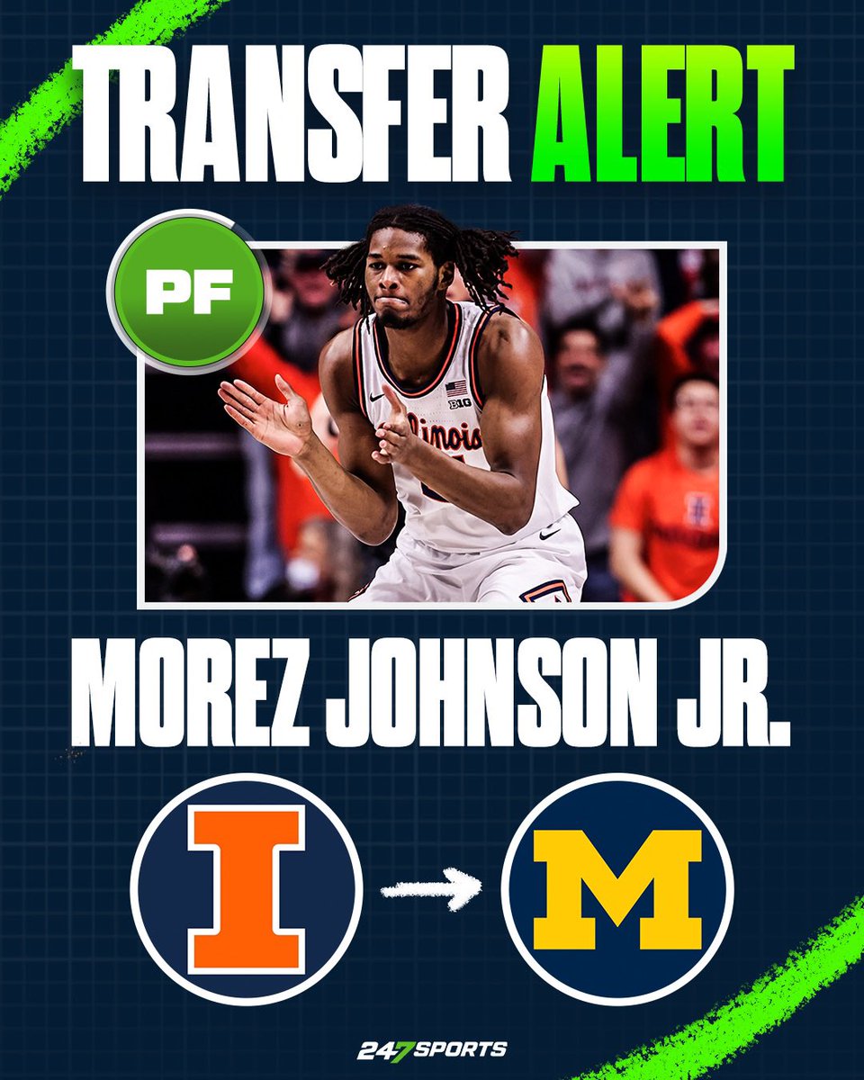 DushawnLondon1's tweet photo. BREAKING: Illinois transfer Morez Johnson is transferring to Michigan. 

Second high level transfer for Dusty May and the staff after landing Elliot Cadeau.

Averaged 7 points, 6.7 rebounds and 1.1 blocks this season.

Story: https://t.co/YcK2HLIckt https://t.co/SA4fOR8bQh