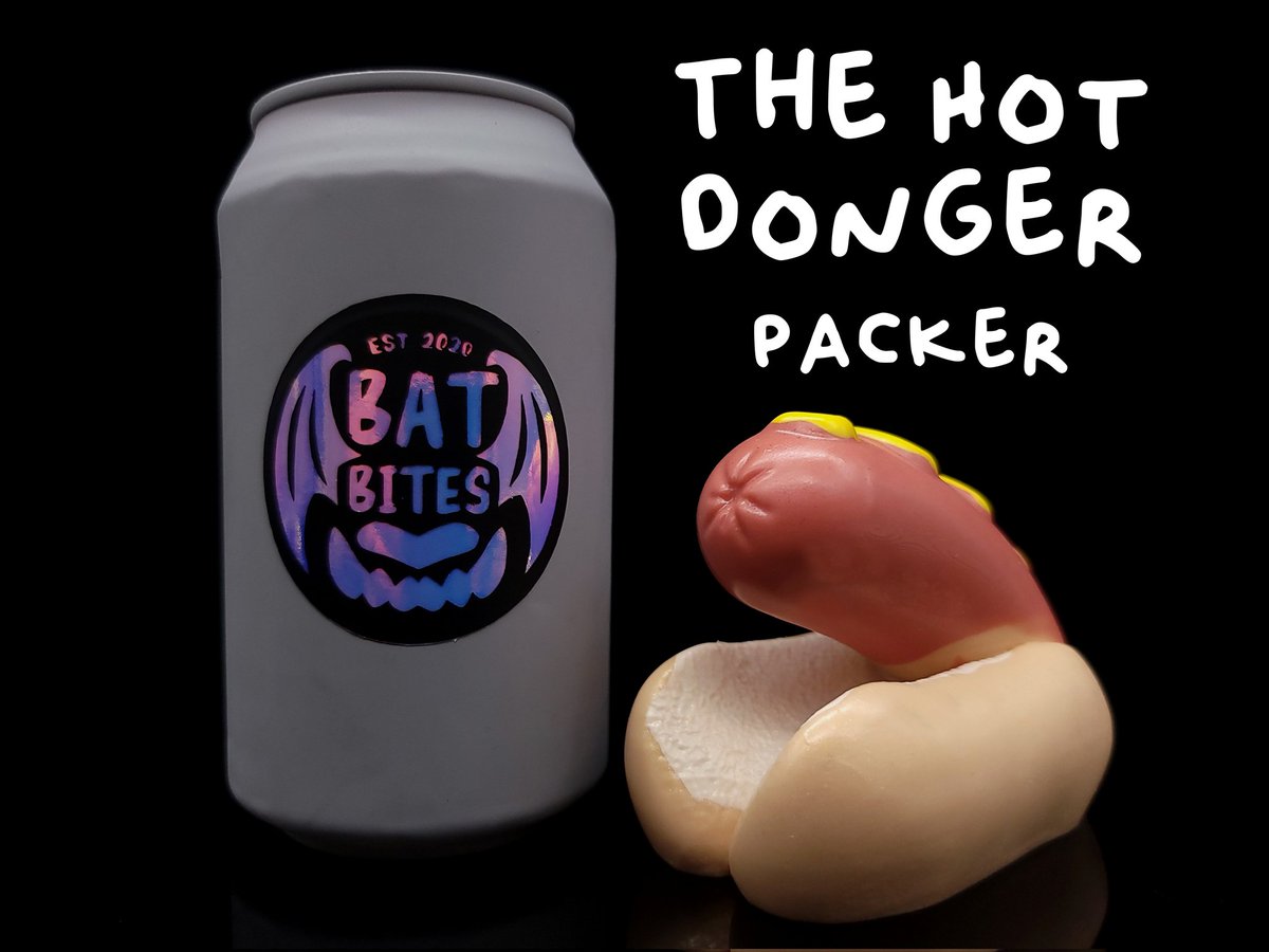 BattyBits's tweet photo. Feeling like you need a bit more meat in your pants? Do your eyes glaze over at the mention of a good glizzy? Don’t let your hunger get the wurst of you, try our new packer, The Hot Donger! Now you can be 100% beef, without the filler. https://t.co/ERrDDXWLV5