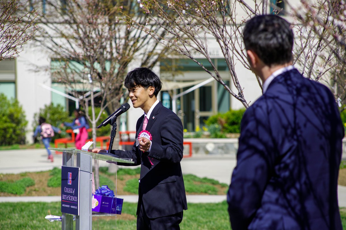 JapanEmbDC's tweet photo. .@JapanEmbDC_SPX Miyake joined @FlyANA_official &amp; @CherryBlossFest to plant 6 cherry blossom trees at @AmericanU.🌸 We also enjoyed music and haiku performed by AU students! Next time you’re on AU’s East Campus, make sure to check out these beautiful trees! https://t.co/ikqbM8eOm9