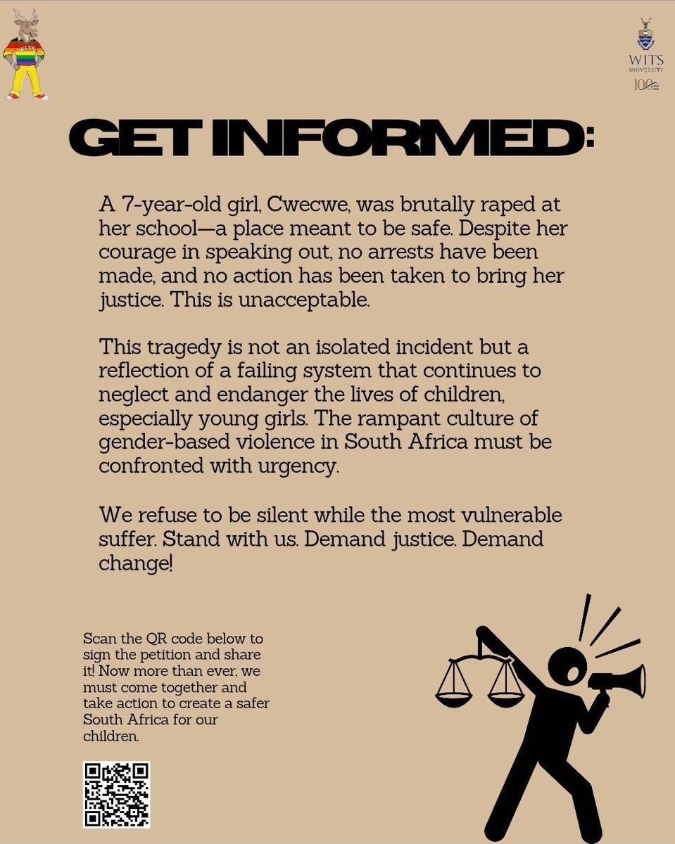 Wits Activate stands in unwavering solidarity with Cwecwe and demands justice now! Every child deserves to grow up in a safe and protected society. 
#justiceforcwewe #endsgbv