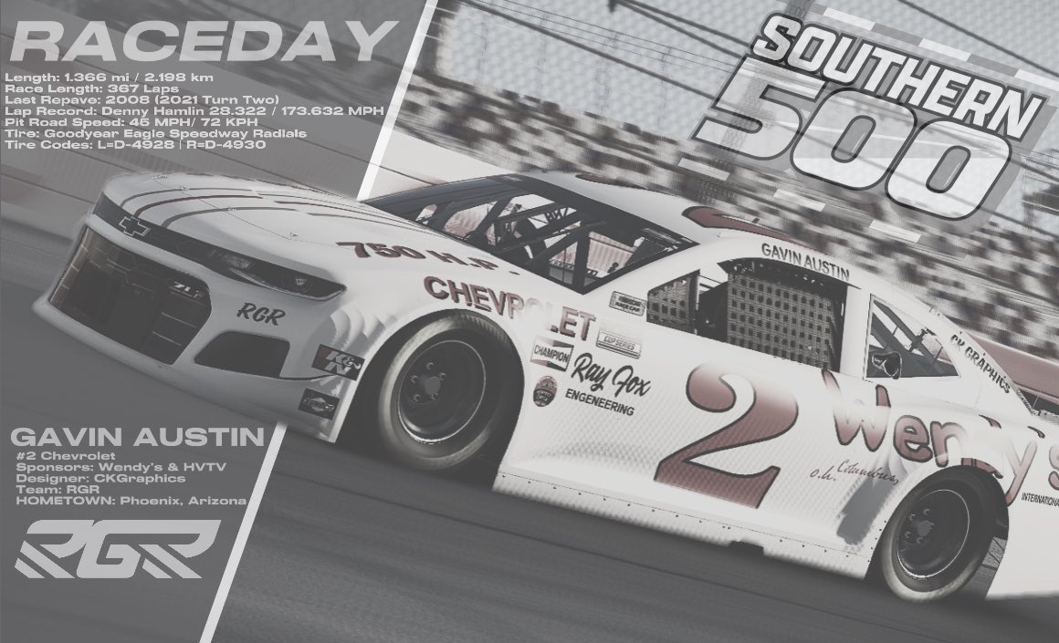 Austin224488 (@aust1n224488) on Twitter photo It’s Raceday for the Southern 500 at Darlington Raceway! Feeling fast and ready to roll in the Wendy’s #2 Chevrolet for RGR, throwing it back to Junior Johnson’s iconic 1963 Chevrolet Impala!
Watch the race LIVE @ 8PM EST on <a href="/IdkPlayer/">Jonathan Ramos</a>’s YouTube!
#iRacing #Southern500 #NASCAR It’s Raceday for the Southern 500 at Darlington Raceway! Feeling fast and ready to roll in the Wendy’s #2 Chevrolet for RGR, throwing it back to Junior Johnson’s iconic 1963 Chevrolet Impala!
Watch the race LIVE @ 8PM EST on <a href="/IdkPlayer/">Jonathan Ramos</a>’s YouTube!
#iRacing #Southern500 #NASCAR