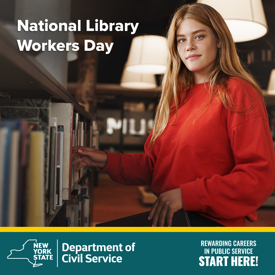 NYSCivilService's tweet image. It&apos;s #NationalLibraryWorkerDay! Let&apos;s shout out the hard working library staff across New York that help keep these crucial community spaces running!

@NYSEDNews @NYSLibrary