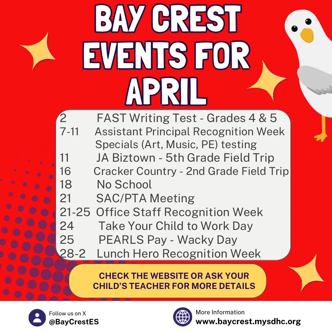 Another great month ahead here at Bay Crest!