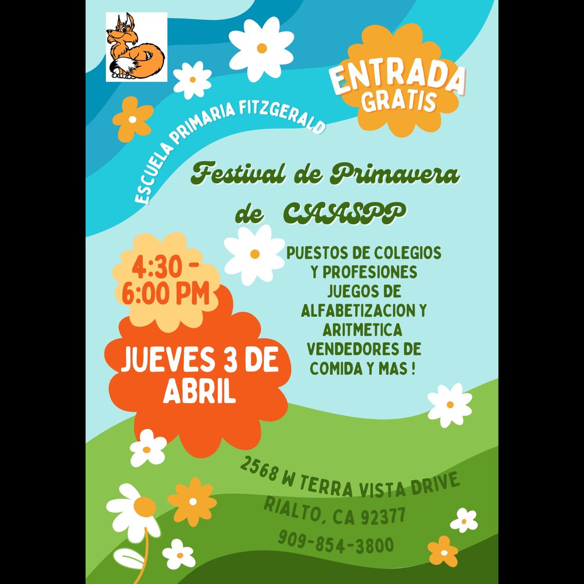 Fun for the whole family! 🥳 Fitzgerald Families, join us for our Spring CAASPP Festival from 4:30 pm to 6 pm! We'll have exciting College &amp; Career booths, interactive Literacy &amp; Numeracy games, and yummy food vendors. Don't miss out!