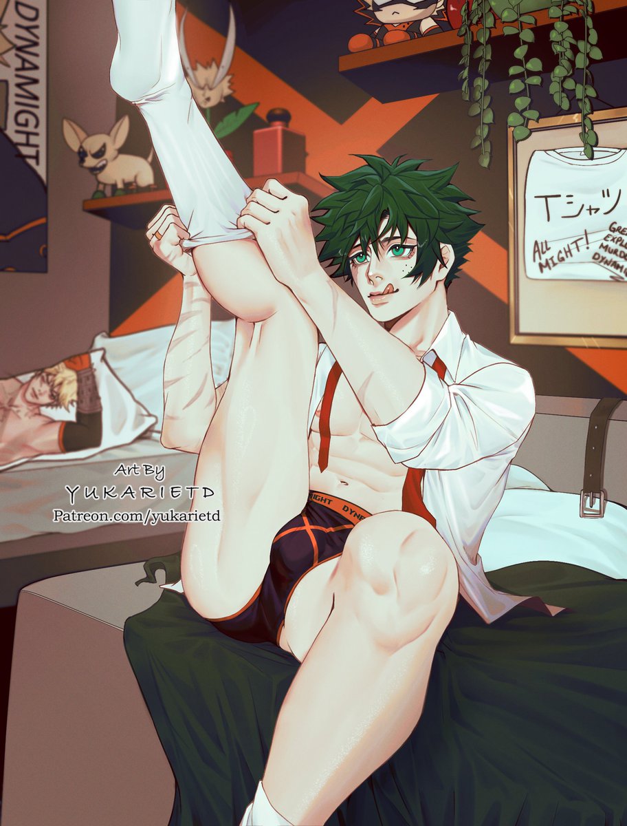 Midoriya Sensei gets ready for work and... he is a #1 Dynamight fan!! 💚🧡✨

#bkdk #ktdk #bakudeku #katsudeku
(Full on p!treon, link in my bio)