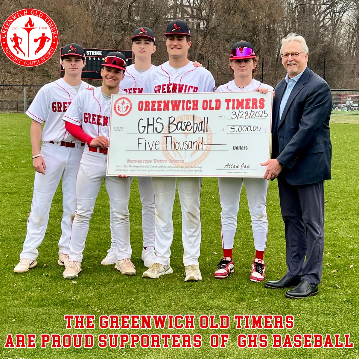 The Greenwich Old Timers are proud to donate $5,000 to GHS Baseball!  Please join us at the Old Timers Annual Golf Tournament on May 19th and help us support youth sports. For more info or to make a donation visit GreenwichOldTimers.org