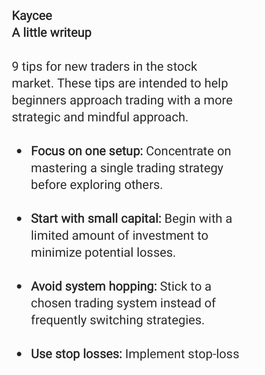 TRADEWITHKAYCEE's tweet photo. 9 tips for #newtraders in the #StockMarket
These tips can help u in approaching ur #trading #skills
#TRADINGMENTORSHIP #TradingSuccess
$Fil $BGB.... https://t.co/evzBODBhF2
