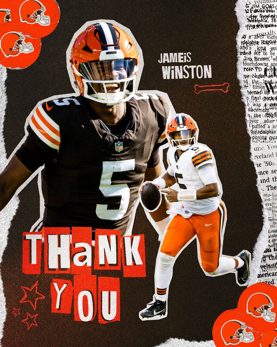 Cleveland Browns (@browns) on Twitter photo Appreciate you, <a href="/Jaboowins/">Jameis Winston</a>! Thanks for bringing your infectious energy and passion for the game to our team all year. We'll always have the snow globe game. Good luck in New York. Appreciate you, <a href="/Jaboowins/">Jameis Winston</a>! Thanks for bringing your infectious energy and passion for the game to our team all year. We'll always have the snow globe game. Good luck in New York.