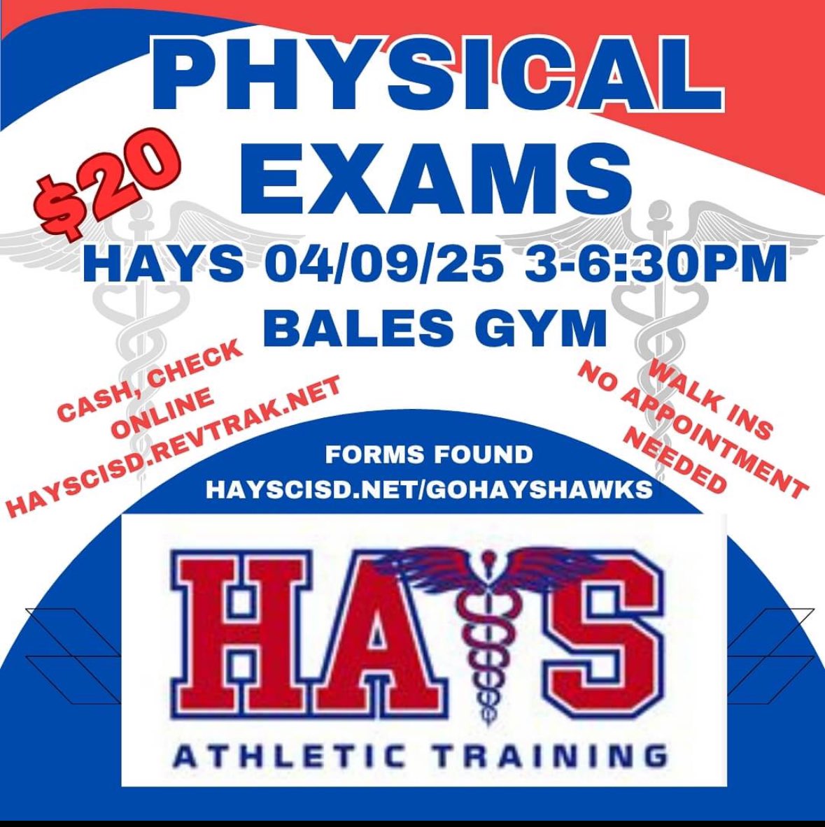 HHS_AthTraining's tweet image. Come out to Bales next Wednesday if you are needing a physical for 25-26 school year! 6-11 grades any school!