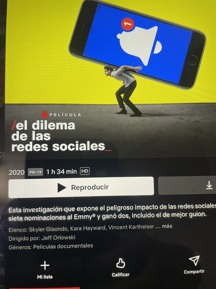 Recomendación de #película  en #Netflix abarca temas sobre patrón de acción de #algoritmo de consumo en diferentes #RedesSociales