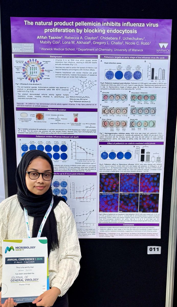 Had a great time at #Microbio25 presenting my poster &amp; very pleased to have won the Journal of General Virology poster prize! 🏆🦠