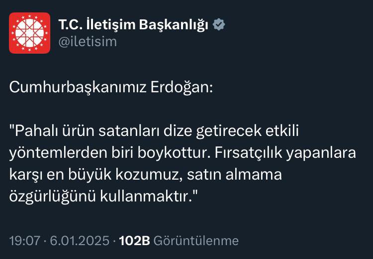 Sn. Cumhurbaşkanımızın boykot çağrısını destekliyorum. Yarın uygulayacağım.