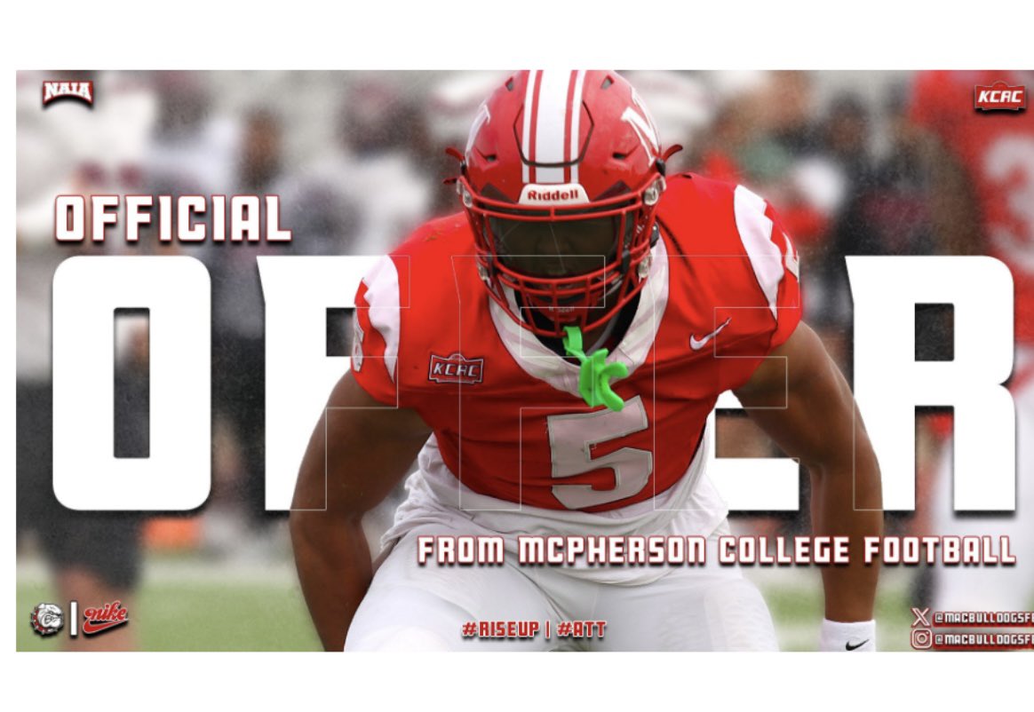 Thank you Coach Jeremiah Fiscus and the McPherson Football program for giving me my first scholarship offer!  Super Pumped!
