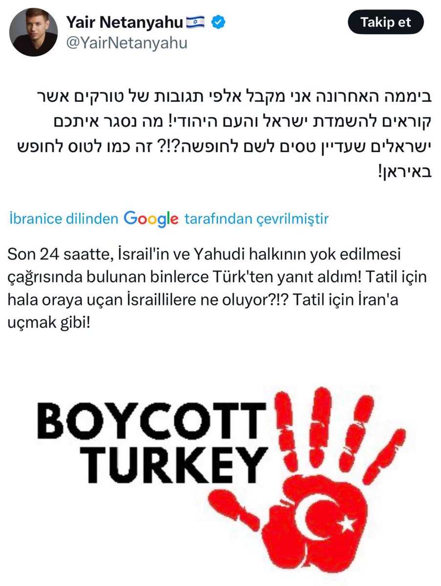 İsrail Başbakanı Netanyahu’nun oğlu bile boykota destek veriyor. Katillerle aynı çizgide buluştunuz.

Özgür Özel, insanlık suçlarına ortak olanlarla yan yana durmaya devam et. 

Dünya sizi izliyor, tarih ise not ediyor.