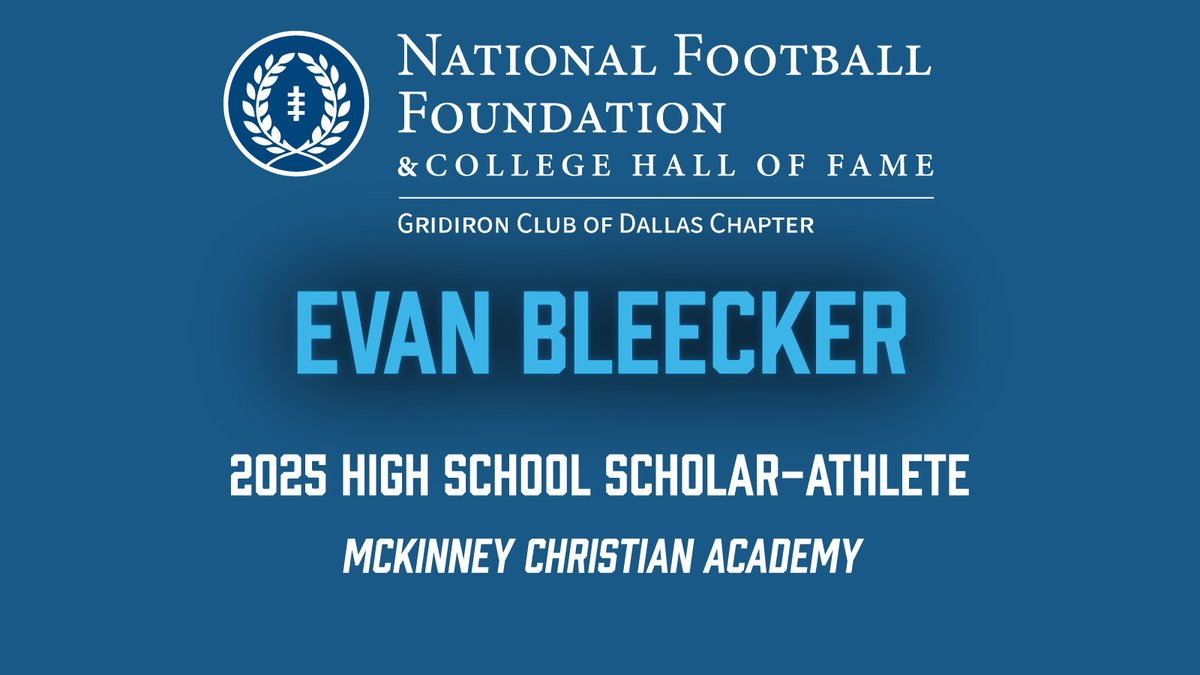NFF Gridiron Club of Dallas (@dallasnff) on Twitter photo Congratulations to Evan Bleecker of McKinney Christian Academy on his recognition as a 2025 High School Scholar-Athlete!
<a href="/MCA_mckinney/">McKinney Christian Academy</a> <a href="/MCA_MUSTANGS/">McKinney Christian Athletics</a> <a href="/MCAMustangFB/">MCA Mustang Football</a> <a href="/NFFNetwork/">National Football Foundation</a> <a href="/faithbleecker/">Faith Bleecker</a> Congratulations to Evan Bleecker of McKinney Christian Academy on his recognition as a 2025 High School Scholar-Athlete!
<a href="/MCA_mckinney/">McKinney Christian Academy</a> <a href="/MCA_MUSTANGS/">McKinney Christian Athletics</a> <a href="/MCAMustangFB/">MCA Mustang Football</a> <a href="/NFFNetwork/">National Football Foundation</a> <a href="/faithbleecker/">Faith Bleecker</a>