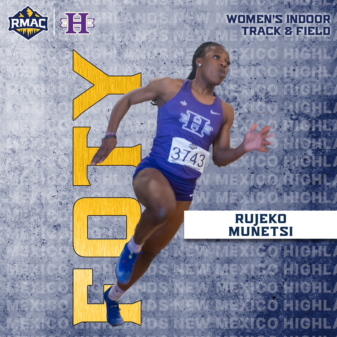 RMAC_SPORTS's tweet photo. The 2024-25 RMAC Women's Indoor Track & Field Freshman of the Year! 

Rujeko Munetsi, @NMHU_Athletics 

#EverythingElevated