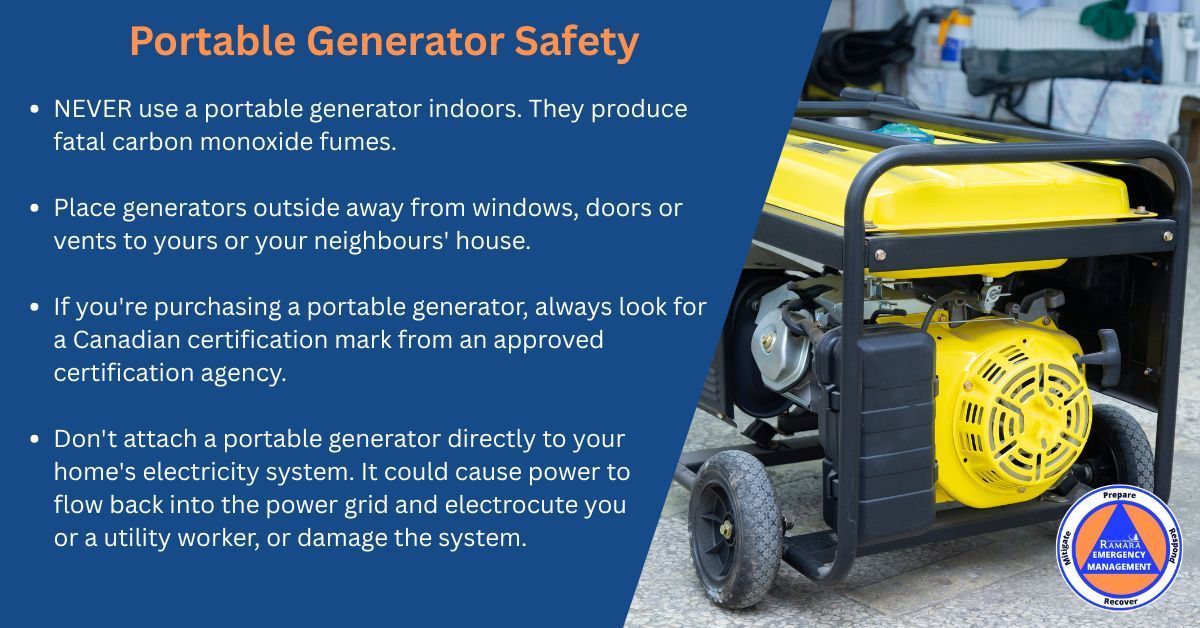 Ramara Fire has attended multiple calls relating to carbon monoxide in peoples homes.

Ramara Fire &amp; Ramara Emergency Management urge residents to follow the below safety tip when using a portable generator.

For more information visit: buff.ly/OKeqMM4