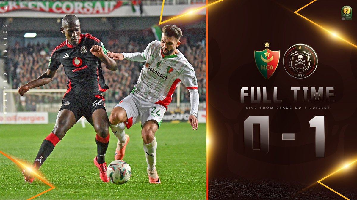 Orlando Pirates (@orlandopirates) on Twitter photo ☠️ FT | <a href="/THEDEAN1921/">Mouloudia Club d'Alger</a> 0 - 1 <a href="/orlandopirates/">Orlando Pirates</a>
🥅 Nkota 65'
⚫️⚪️🔴⭐️
#MatchDay
#TotalEnergiesCAFCL
#OrlandoPirates
#OnceAlways
I ☠️ FT | <a href="/THEDEAN1921/">Mouloudia Club d'Alger</a> 0 - 1 <a href="/orlandopirates/">Orlando Pirates</a>
🥅 Nkota 65'
⚫️⚪️🔴⭐️
#MatchDay
#TotalEnergiesCAFCL
#OrlandoPirates
#OnceAlways
I