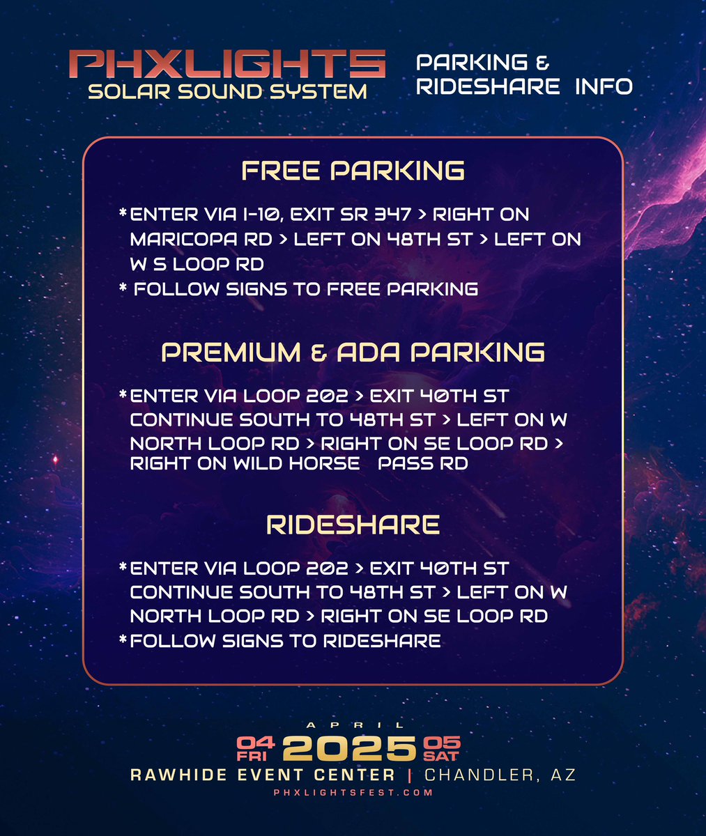 PHXLightsFest's tweet photo. The mothership has transmitted your final coordinates. 🛸🌌 Your official PHXLIGHTS MAP is here—complete for a smooth arrival to the galaxy’s bass HQ.

Review your route, ready the squad, and prepare for descent.
🎟️ Last tixs at https://t.co/gAGS8r5A0I
#PHXLIGHTS #RelentlessBeats https://t.co/298DohIMSW