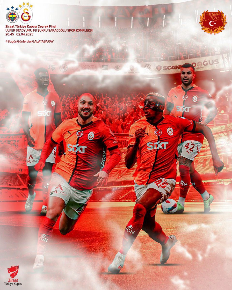 #BugünGünlerdenGALATASARAY 💪

🏆 Ziraat Türkiye Kupası
🗓️ Çeyrek Final
⚽ Fenerbahçe
📆 02.04.2025
⏰ 20.45
📍 AKYOL

#ultrAslanGaziantep