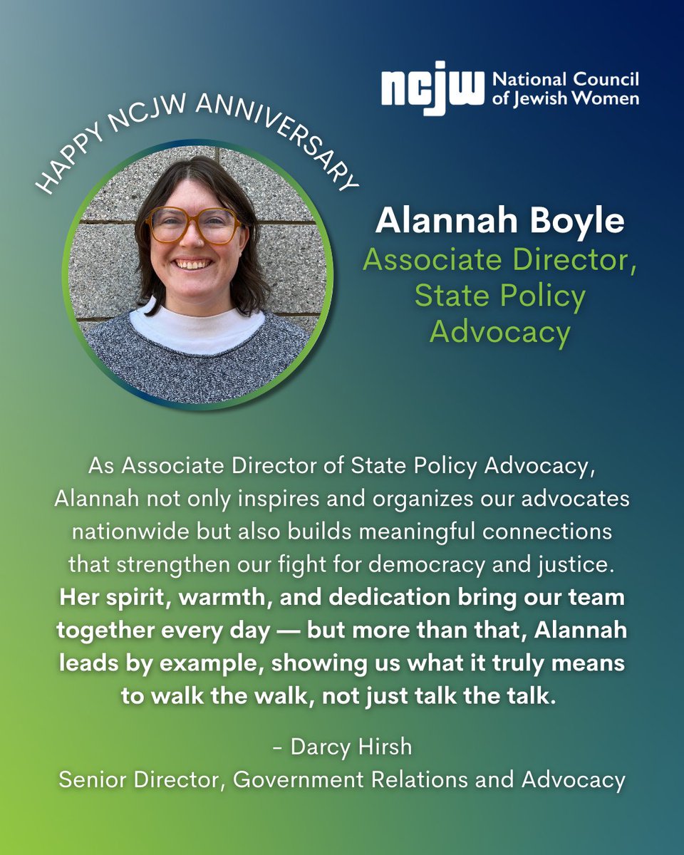 This week, we celebrate Alannah Boyle’s three-year anniversary at NCJW working to better the lives of women, children, and families. 

From us to you, congratulations, Alannah! We are so lucky to have you!