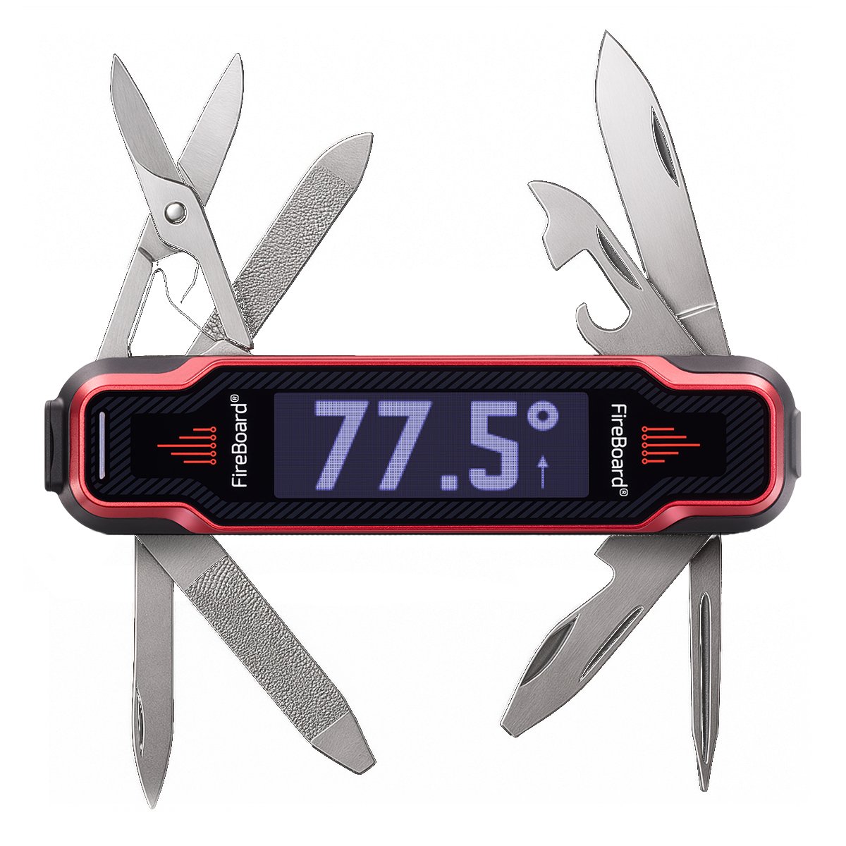 "A thermometer? That’s it?!" 

We heard you loud and clear. You don’t just need to check temps—you need to slice, dice, uncork, and tighten screws while you do it. Introducing the FireBoard Spark Multi-Tool, featuring a built-in thermometer, bottle opener, screwdriver, and, why