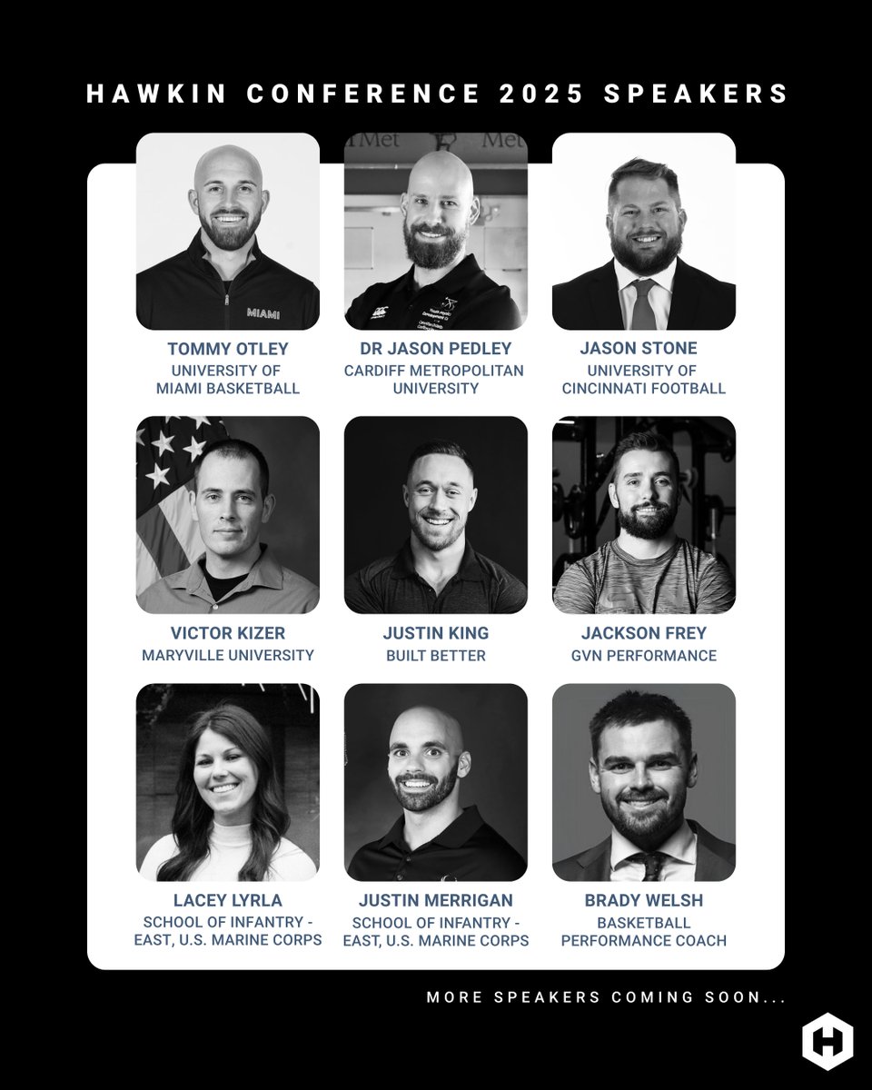 Here’s your line up for the 2025 Hawkin Conference! More speakers coming soon...
 
🕐 June 27-28 
📍 Portland, Maine 
🔗 bit.ly/4hTDNyr

#hawkindynamics #hawkinfamily