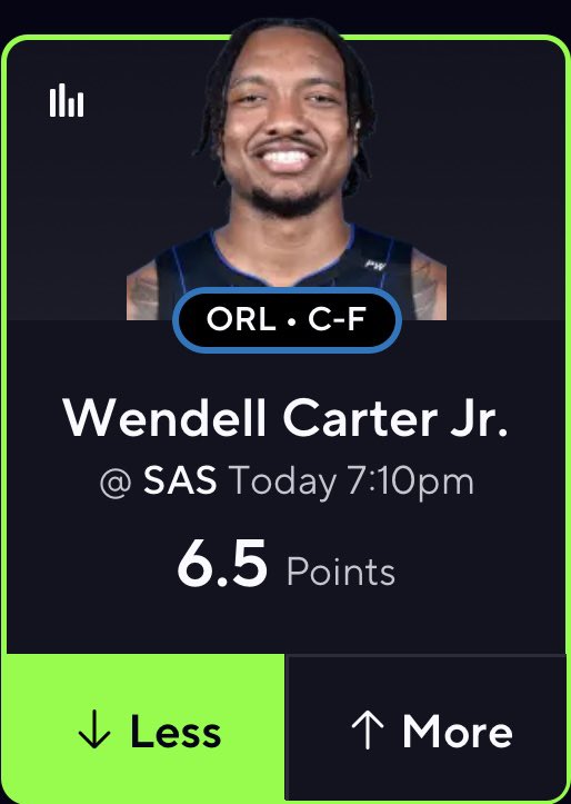 jb0ne22's tweet image. 🏀 PrizePicks 1st half UNDER SZN 🚀

Wendell Carter Jr UNDER 6.5 pts📉

He’s smiling way too hard for someone projected for 11 points the entire game