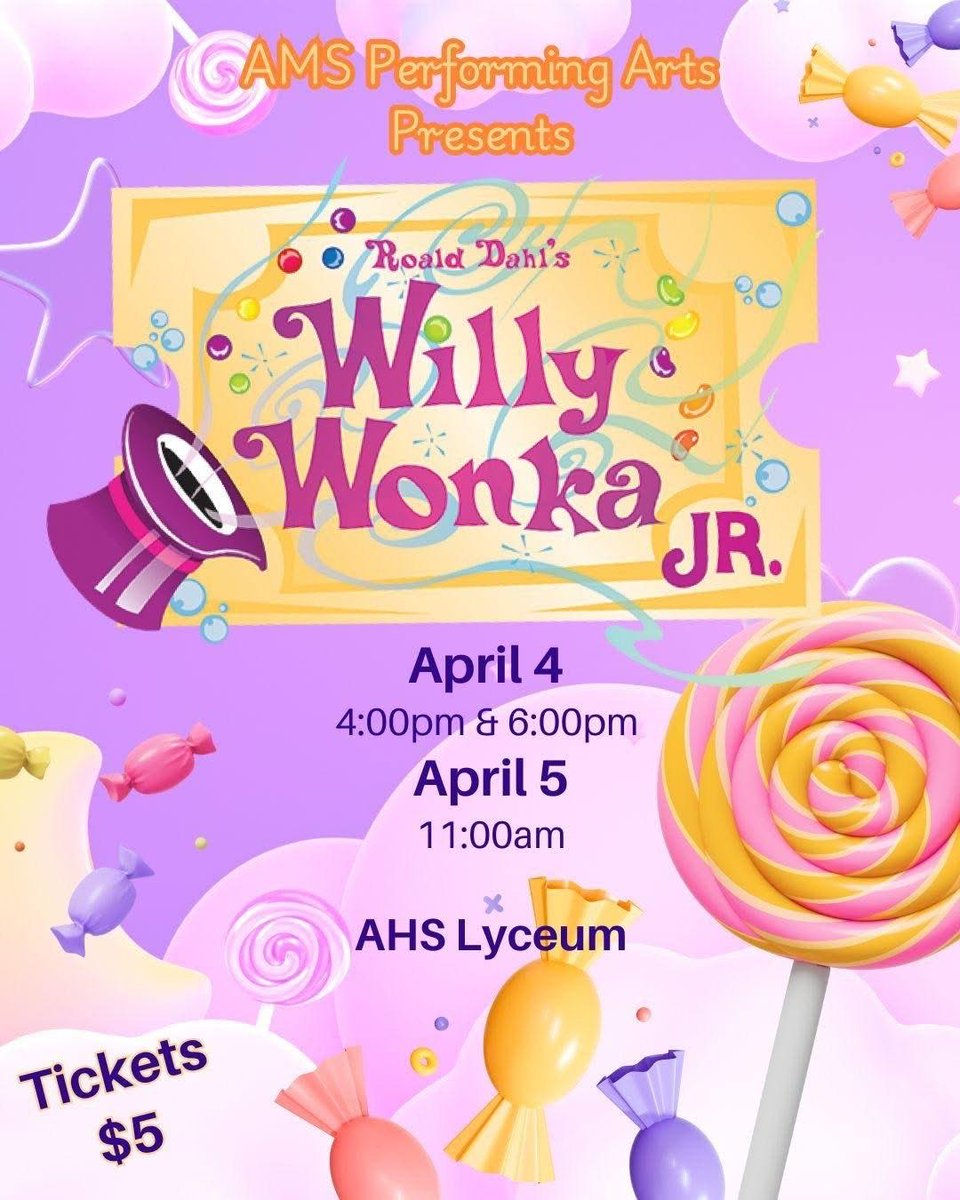 Alcoa Middle Performing Arts program is pleased to perform 3 shows in the AHS Lyceum this weekend. Friday, April 4 (4pm, 6pm) Saturday, April 5 (11am) Tickets are $5.