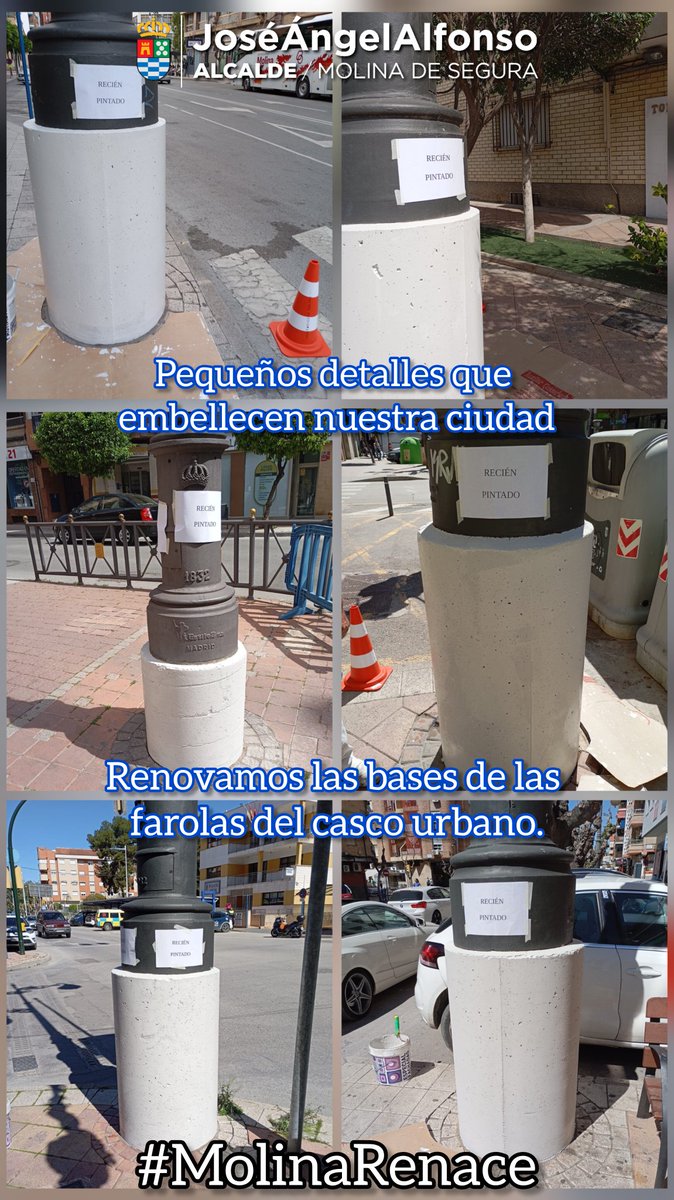 🔵 El Gobierno local de <a href="/jangelalfonso/">José Ángel Alfonso</a> sigue trabajando en lograr la #MolinaDeSegura que todos queremos.

🏮✅ Renovamos las bases de las farolas del casco urbano y seguimos embelleciendo nuestra ciudad. 

#PPMolinaCumple #MolinaRenace