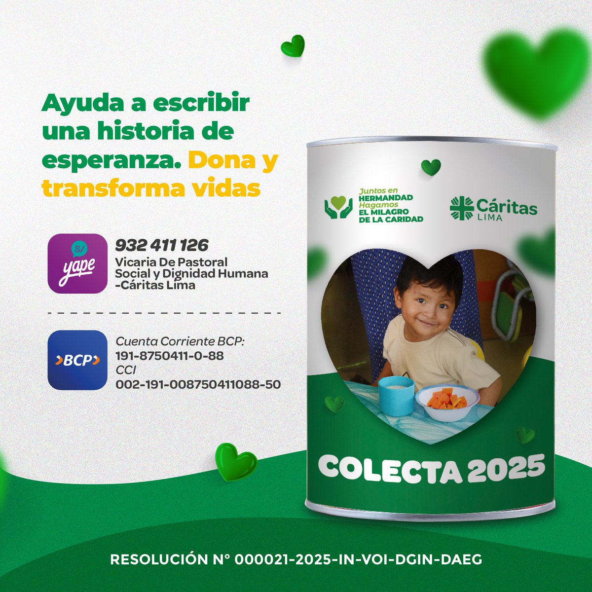 📢 ¡Iniciamos la colecta "Juntos en Hermandad, Hagamos el Milagro de la Caridad"!

📅 Del 1 de abril al 31 de mayo, llevemos esperanza a miles de familias en vulnerabilidad.

!Tú puedes ayudar¡
Cada sol donado es un acto de amor. 💕
#HagamosElMilagroDeLaCaridad #CáritasLima