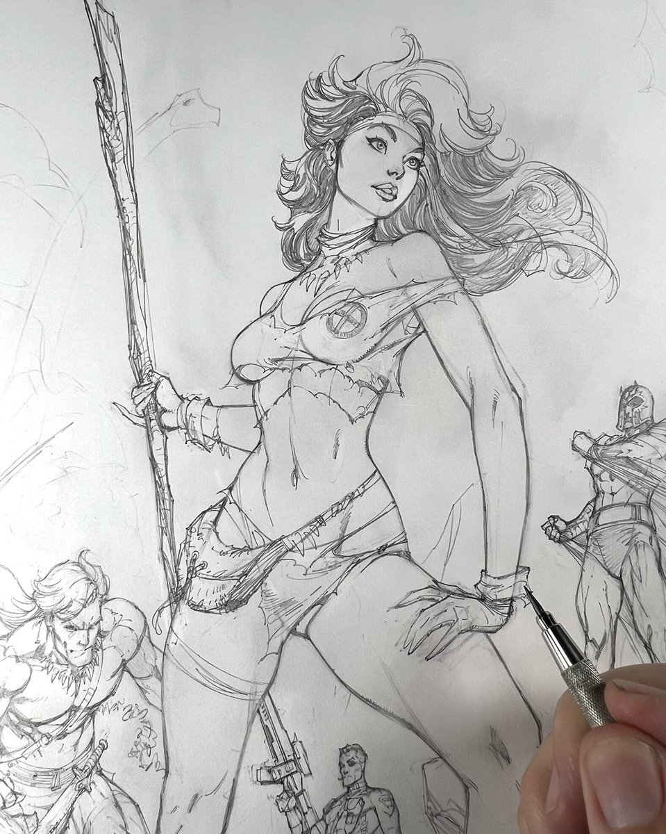 ✏️✒️🌴🦕 It occurred to me that I hadn't posted the process that went into creating my cover to #Rogue: The #SavageLand #1 last year. ⏪️Swipe⏪️ through to see the different iterations and penciling that went into the creation of that cover. #xmen 