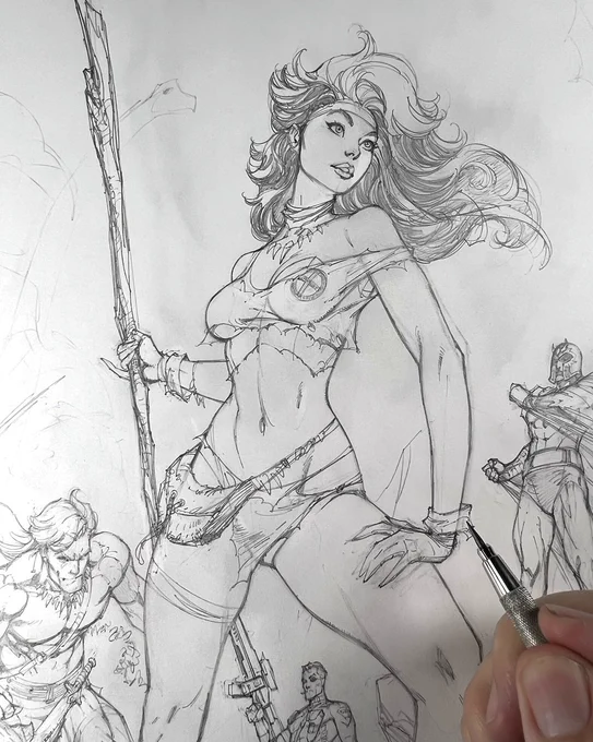 ✏️✒️🌴🦕 It occurred to me that I hadn't posted the process that went into creating my cover to #Rogue: The #SavageLand #1 last year. ⏪️Swipe⏪️ through to see the different iterations and penciling that went into the creation of that cover. #xmen 
