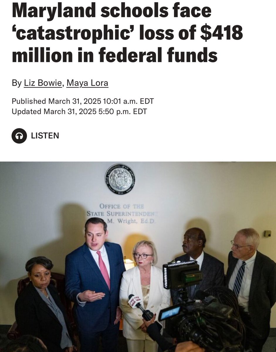 tify330's tweet photo. Thank you @Sen_Alsobrooks for talking about the money Trump refuses to give to Maryland. Congress appropriated the funds and they are withholding it to be petty. Punishing kids is cruel. https://t.co/onf3IDEArK