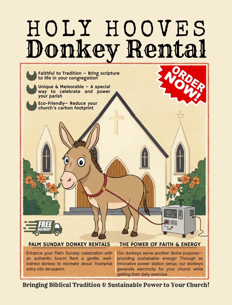 Experience the true spirit of Palm Sunday with our gentle and symbolic donkeys! Our donkeys are not only perfect for creating a memorable and authentic Palm Sunday.

Let Holy Hooves Donkey Rental help you spread the word of God and care for the environment.