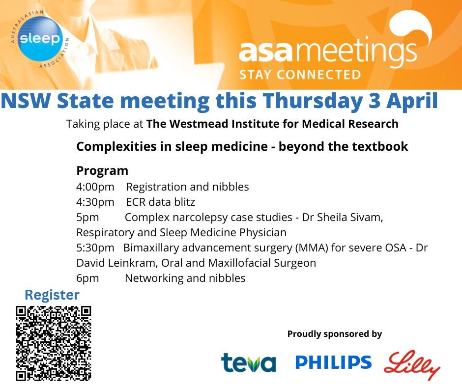SleepOrgANZ's tweet image. NSW state meeting takes place tomorrow 
Register: shorturl.at/ilTiJ #ASA #statemeeting