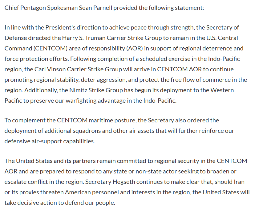 Breaking911's tweet photo. BREAKING: Pentagon deploys additional aircraft carriers to the Middle East, Indo-Pacific https://t.co/iMsvY4799R