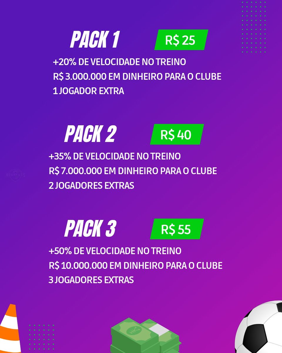megafuts's tweet photo. FINALMENTE CHEGOU O QUE TANTOS ESPERAVAM: Pack de recursos para o seu clube!!!!!

Compre os pacotes para dar aquela upada no treino dos seus jogadores, ganhar uma graninha extra para o caixa e ainda levar jogadores de graça para o clube!!!!! https://t.co/1jbiDDtm92