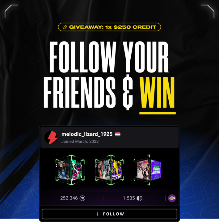 👀 Follow Your Friends on Top Shot! 👀 

We're celebrating with a $250 giveaway! 🎉 

1️⃣ Go to a friend's collection 
2️⃣ Hit the Follow button 
3️⃣ Screenshot it 
4️⃣ Comment with the screenshot and your TS username 👇
